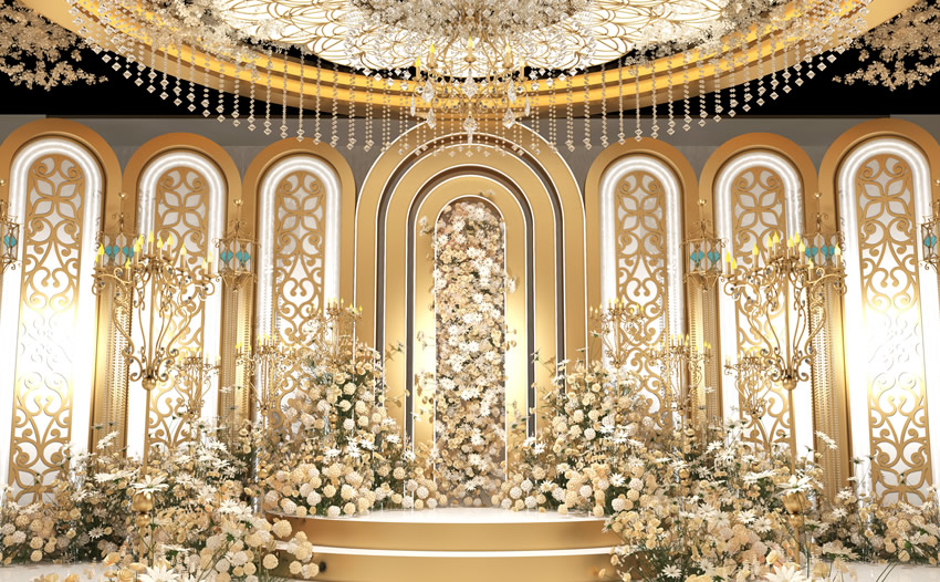 蒲江香槟色调婚礼堂效果展示